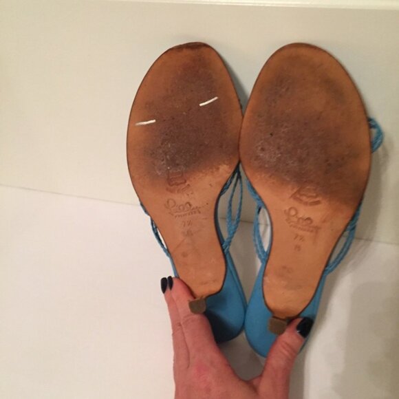 LILLY PULITZER SHOES HEELS 3.5” SANDAL BLUE LEATHER BRAIDED STRAP ITALY - Picture 6 of 6